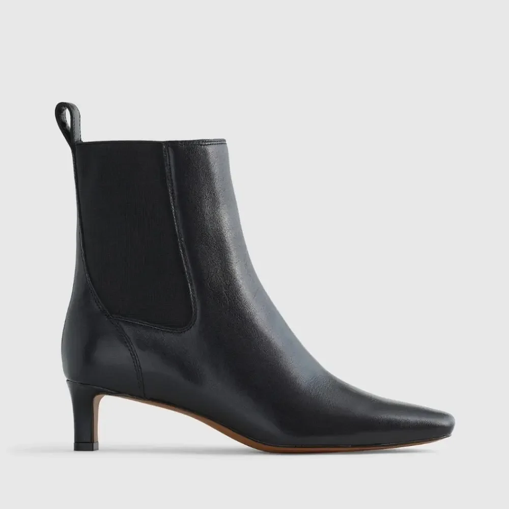 Madewell The Dimes Black Leather Chelsea Boot Kitten Heel Ankle Bootie 7.5 NEW